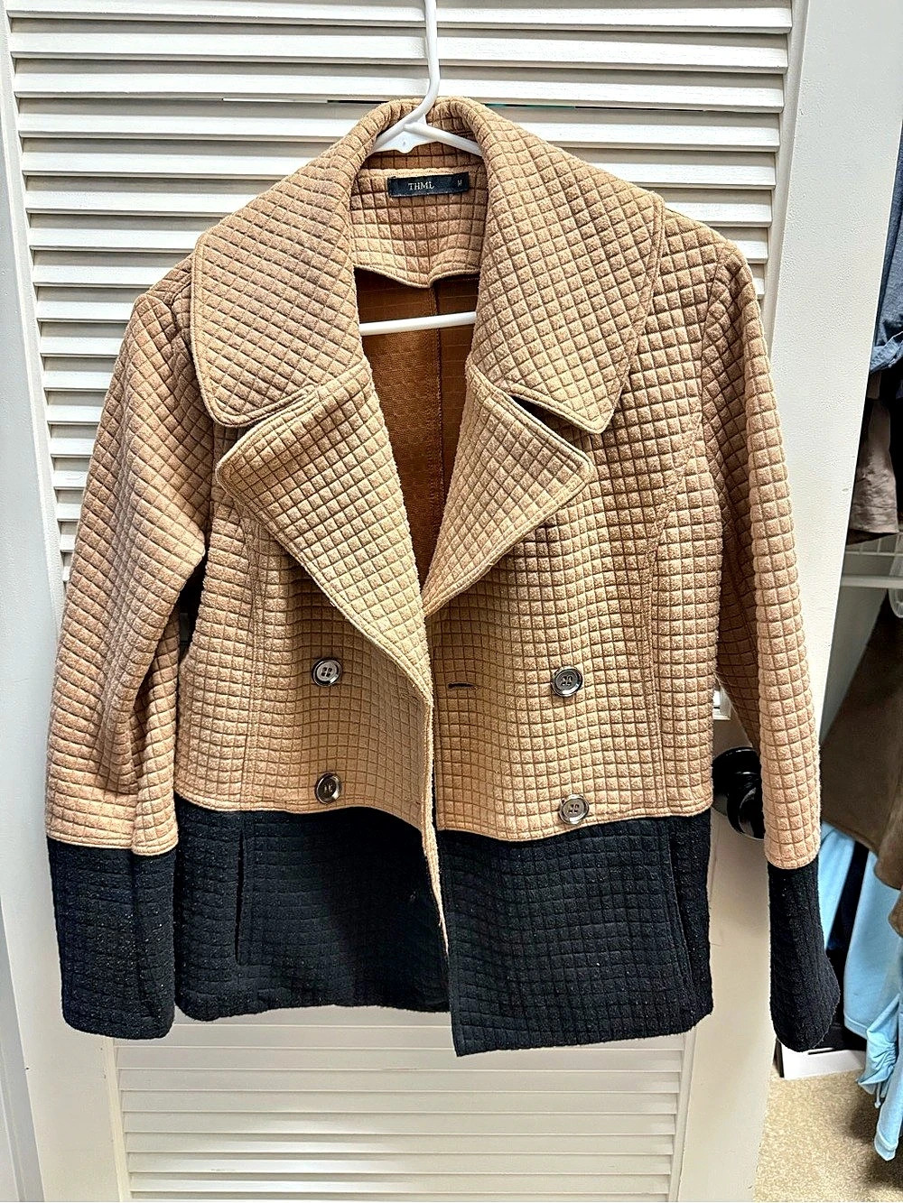 THML Quilted Color Block Jacket in Brown & Black Size Medium Like New